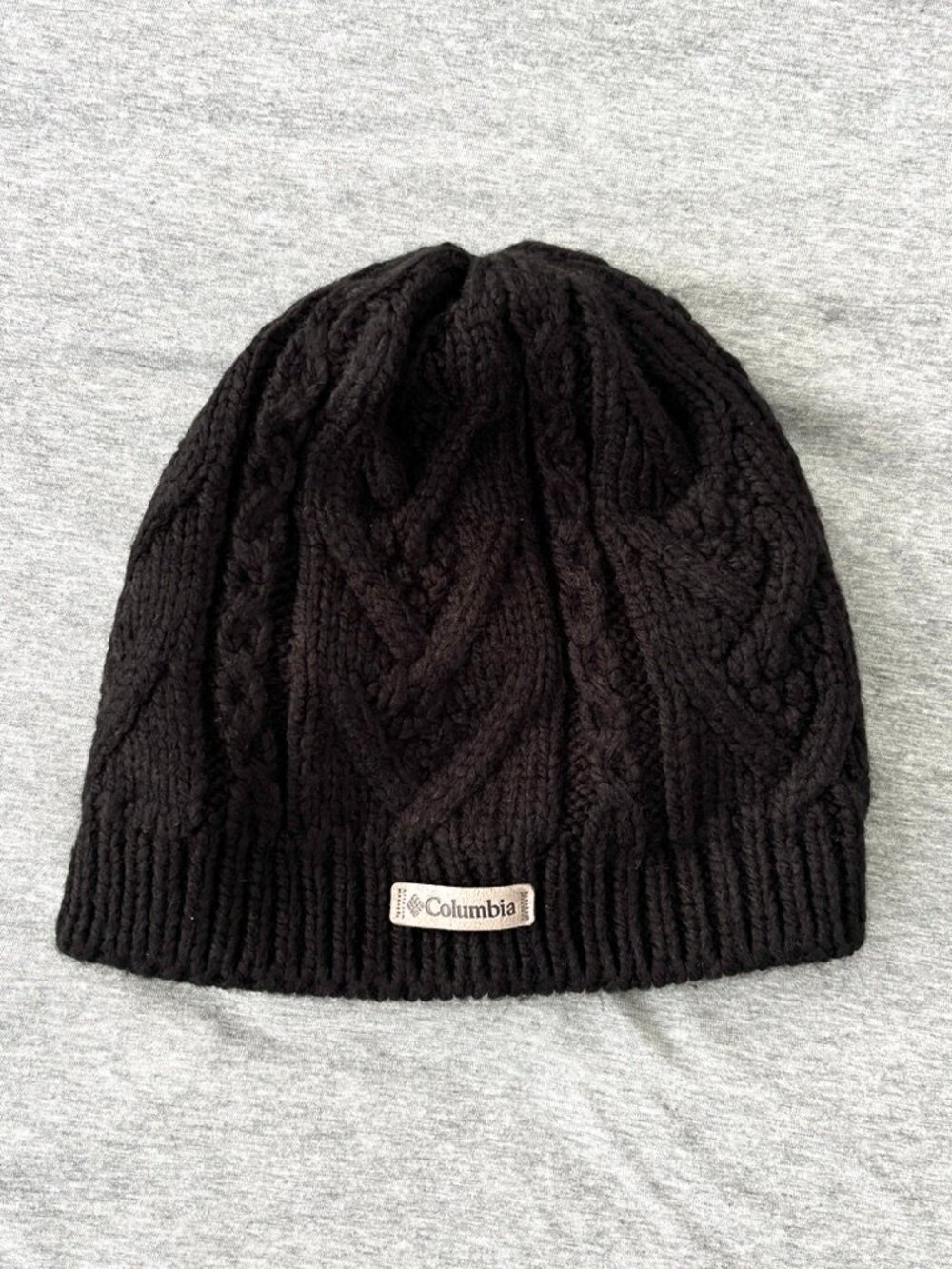 Columbia Parallel Peak II Beanie Blue Cable Knit Omni-Heat Fleece Lined Ski Hat